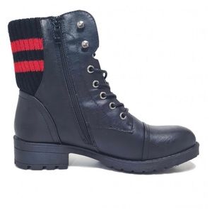 ShopEvelynne Black and Red Combat Boots